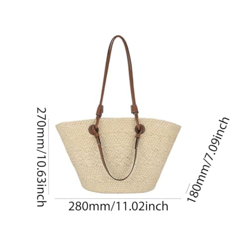 Fiorky Straw Tote Beach Bag Striped Shoulder Handbag Women Woven Tote Bag Fashion Shoulder Bag Large Capacity Summer Beach Bags Trendy Braided Bag Stylish Weaving Bag for Shopping Picnic — view 5