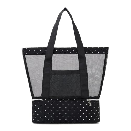 DINSAGE Large Mesh Beach Bag with Zip and Cooler for Women and Men, Sandproof Waterproof Foldable Tote, Extra Large Capacity Beach Bags for Women, Ideal for Beach, Pool, Travel, Picnic and Daily Use