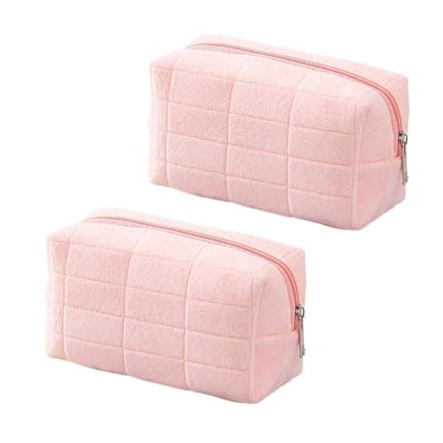 LUFFLOK 2 Pack Pink Makeup Bag Velvet Makeup Bag Toiletry Cosmetic Bags