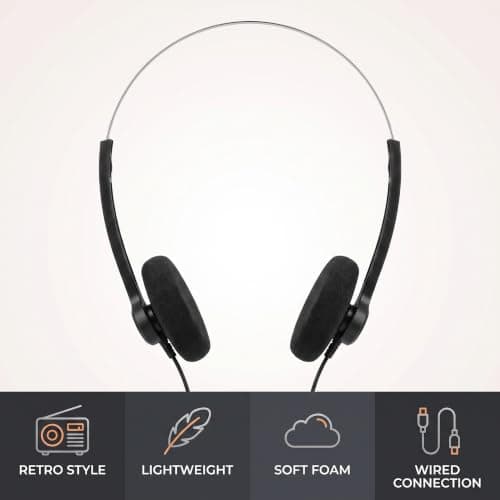 Wwyan Black Retro Over-Ear Earphones,Mini Stereo Lightweight Headphones with Cord,Hi-Fi Stereo Earphone Headset,80s 90s Vintage Headset Wired, and Earbuds Headphones — view 3