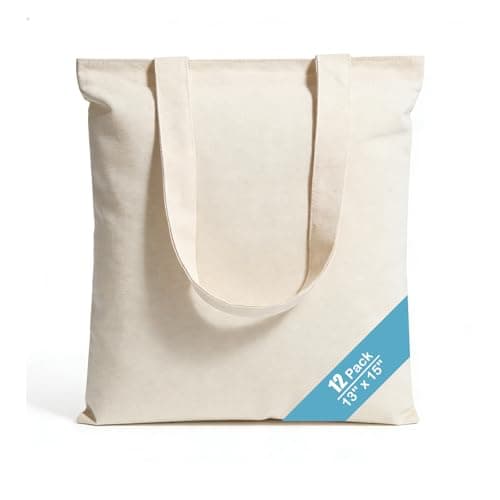 MegaBlues Canvas Tote Bag, 12 Pack 12oz Thick Medium Reusable Grocery Shopping Cloth Bags, 13"x15" Blank Tote Bags for Painting