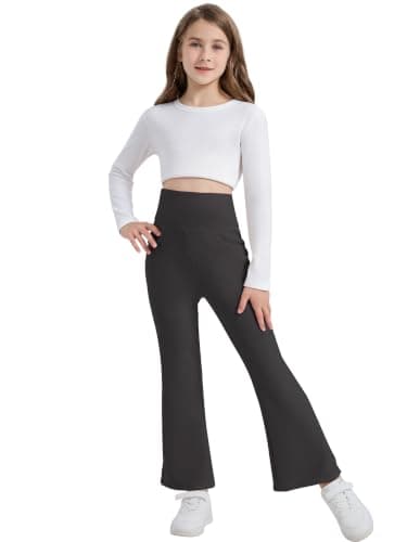 Girls Fleece Lined Flared Leggings with Pockets Winter Warm Yoga Pants — view 5