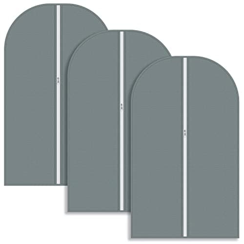 Vinsani 3pc Dustproof Garment Bags Hanging Clothes Covers Breathable, Grey