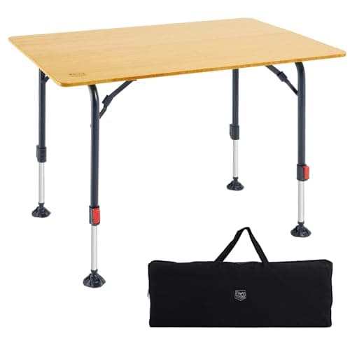 TIMBER RIDGE Bamboo Camping Table Folding Garden Table for 2-6 Persons Height Adjustable 53-70 cm Aluminium Frame Large Picnic Table for Outdoor Camping Caravan Balcony, 100 x 70 cm
