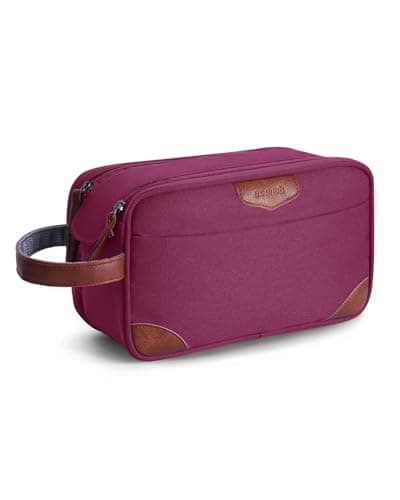 ECOHUB Toiletry Bag for Men, Water-Resistant Travel Wash Bag with Wet Pocket, Recycled Dopp Kit Shaving Bag Fit Full Size Toiletries, Wide-Open Dual Zipper Cosmetic Makeup Organizer, Red