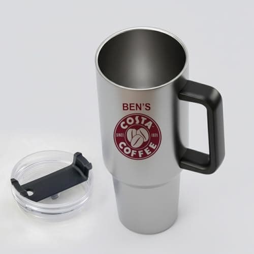 Giftme Personalised with Any Name Costa Unique, 40oz Travel Tumbler with Handle & Straw |Stainless Steel Large Cup | Travel Water Bottle | Car Coffee Mug. (Silver) — view 5