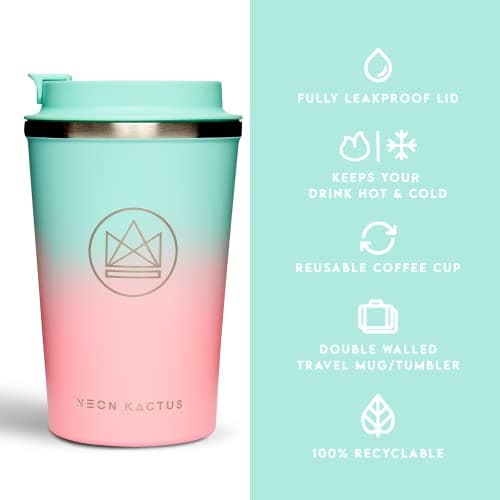 Neon Kactus Insulated Travel Cup | Double Wall Insulated for Hot & Cold Drinks | Reusable Coffee Cup with Lid | Fully Leakproof, Dishwasher Safe, Eco-Friendly | Twist & Shout, 12oz — view 5