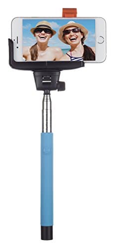 Kitvision Lightweight Extendable Telescopic Handheld Selfie Stick Pole/Monopod (Extends to 110cm) with Built-In Bluetooth Remote, 3 x "Selfie Smiles" and Phone Holder Compatible with Android and iOS Smartphones, Cameras and Action Cameras - Blue