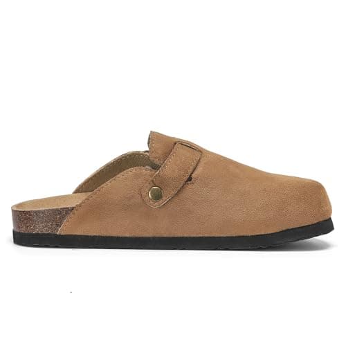 Polar Women’s Slip-On Clogs with Cork Footbed, Faux Suede Upper and Adjustable Strap, Comfortable Indoor Outdoor Casual Shoes - Tan 5 UK — view 4