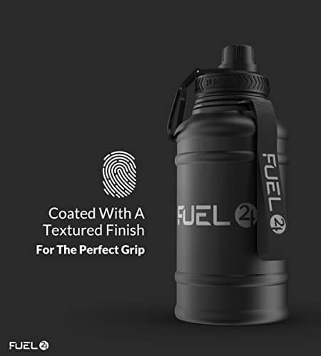 Fuel24 1.3L/2.2L Black Water Bottle Metal - STRONG, Drop & Leakproof BPA free 2L 1L Stainless Steel Water Bottle (1 Litre) - Large Gym Bottles for Men, Sports Water Bottle, Travel, Hiking Water Bottle — view 3