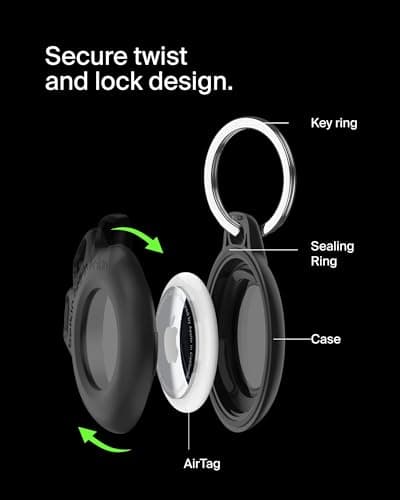 Belkin Waterproof Apple AirTag Secure Holder with Key Ring, Durable Scratch-Resistant AirTag Case, Protective AirTag Keychain Accessory for Keys, Pets, Luggage, Backpacks, and More - Black (1-pack) — view 3