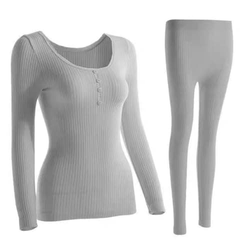 OMEIU Store Women Thermal Underwear Set, Thermal Lace lined Long Johns for Ladies, Winter Warm Base Layer Tops & Leggings for Daily Wear and Skiing (Grey, One Size)