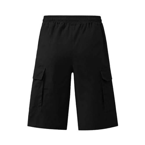 Cbebvwl Men's Cargo Shorts Drawstring Waist Multi Pockets Cotton Loose Fit Casual Work Outdoor Sports Solid Color Summer Beach Shorts with Big Side Pockets Black M — view 4