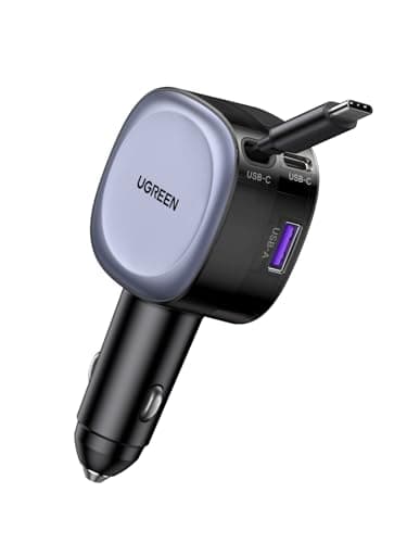 UGREEN 75W USB C Car Charger Retractable 3 in 1 Fast Cigarette Lighter