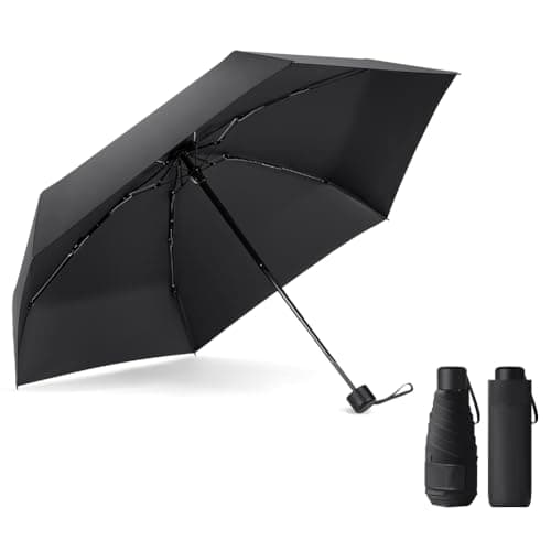 Vicloon Mini Travel Umbrella, Black Compact Folding Umbrella, Small Light-Weight Waterproof Umbrella, Rain and Sun Umbrella for Women Men and Kids(Black)