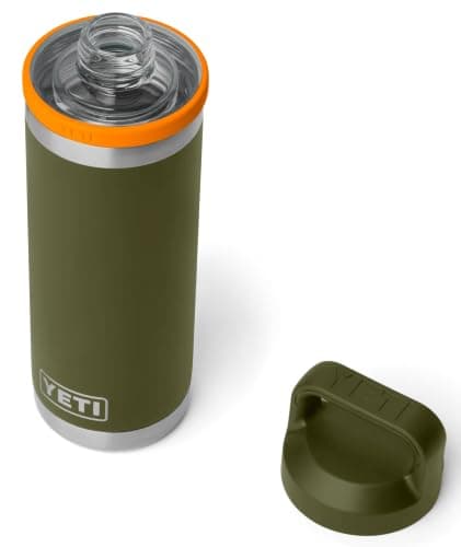 YETI Rambler Bottle Chug, Vaccum Insulated Stainless Steel Bottle with Leakproof Chug Cap, Olive/King Crab Orange, 18 oz (532 ml)