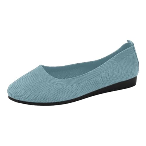 Slip On Ballet Flats for Women Knit Breathable Mesh Dolly Shoes Summer Casual Comfy Pumps for Lounge Outdoor Work,Sky Blue,6