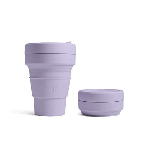 STOJO On-The-Go Collapsible Coffee Cup - 12oz / 355ml - Reusable & Foldable Silicone Travel Mug with Lid - Portable, Pocket Size - Dishwasher Safe - Lilac