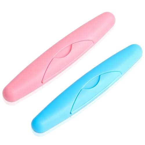 Cisixin 2 Pack Portable Travel Hiking Camping Toothbrush Case Packing Antibacterial Holder Case with Lid (Blue and Rose)