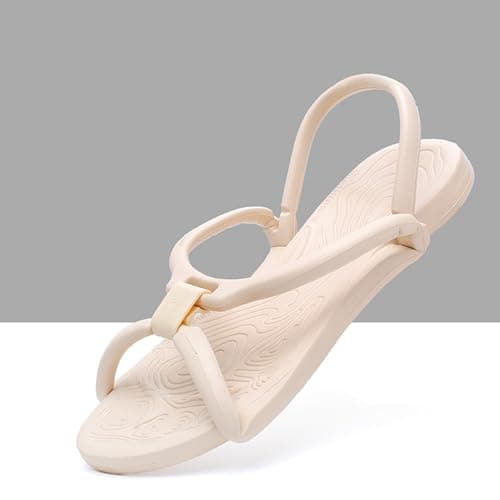Generisch Women's Foldable Soft Non-Slip Slippers Lightweight Sandals Non-Slip Slippers Flip Flops Bathing Shoes Travel Sandals Shower Shoes Slides for Summer Camps Home Holiday Leisure, beige, 2/2.5 — view 3
