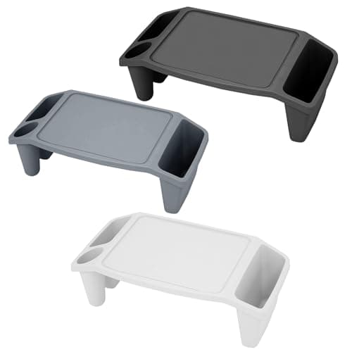 Portable Lap Tray - Multipurpose Laptop Desk TV Tray with Storage Compartments - Lightweight Bed Table for Breakfast & Dinner - Durable Plastic Activity Table for Kids - White — view 5