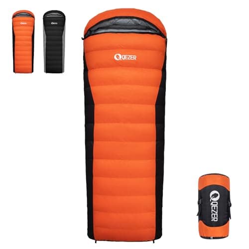 QEZER Down Sleeping Bag,Lightweight Rectangular Winter Sleeping Bag [1180g/1860g] for Adults and Kids 4 Season Camping, Hiking,Warehouse and Moutaineering Outdoor (orange, 1000g)