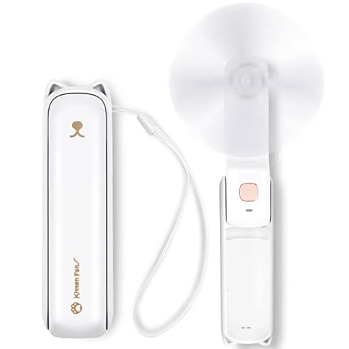 LYMYBETY Portable Handheld Fan, USB Rechargeable Mini Hand Held Travel Fans, Folding Pocket Fan with 3 Speeds, 24 Working Hours, Small Personal Desk Flashlight for Home Outdoor Use, White