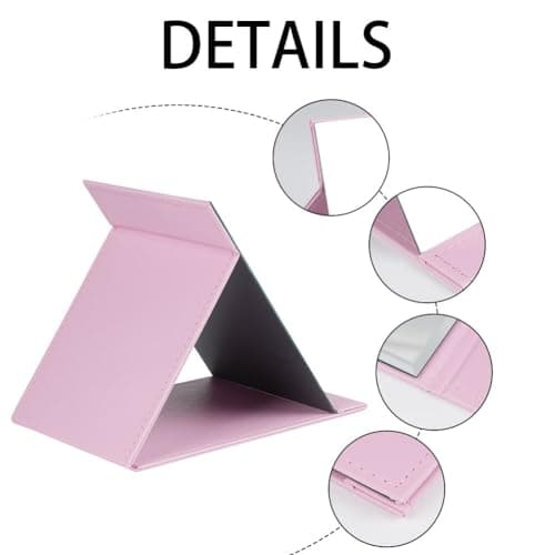 OSDUE Folding Tabletop Mirror, 21.5 * 15.5cm Pink PU Leather Portable Travel and Desktop Vanity Mirror with Stand for Office Desk, Vanity Table, Camping — view 3