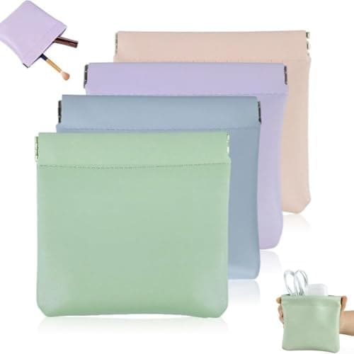 ZAMETTER 4PCS Mint Leather Cosmetic Pouches Waterproof Makeup Organizer Bags with Snap Closure for Women Jewelry Storage Travel Essentials 12x11.5cm