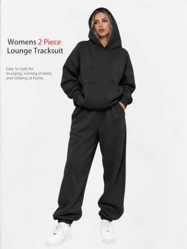 LILLUSORY Womens 2 Piece Tracksuits Full Lounge Wear Sets UK Black S — view 2