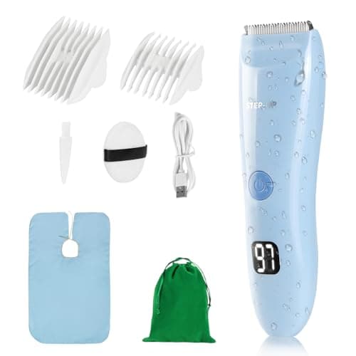 HOTUT Baby Hair Clippers,Waterproof Kids Quiet Hair Trimmer with 2 Guide Combs,Rechargeable Cordless Hair Cutting Machine,with Safe Ceramic Blades,with LCD Display,for Toddlers and Children(Blue)