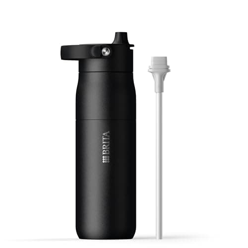 BRITA LARQ Essential Drinking Bottle with Straw Black (680ml) Stainless Steel Water Bottle, Double-Walled Insulation (24h Cold), with Detachable Soft-Touch Handle, Dishwasher Safe