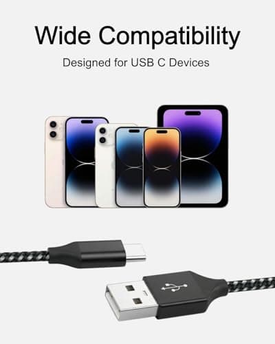 USB C Charger Cable Multi-Pack [1M 2M 3M], 3A Fast Charging Type C Lead [3-Pack] Braided USB A to USB C Cable Compatible with iPhone 16 15, Samsung S22 S10, Tablets - Black+Silver — view 2