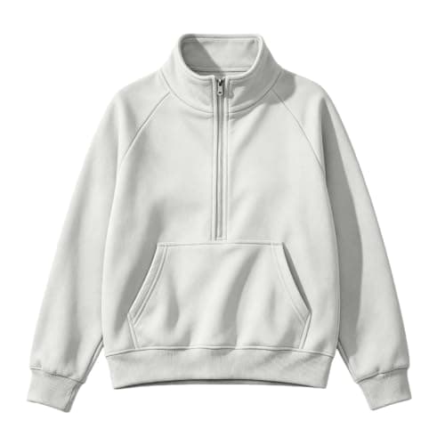 Womens Half Zip Pullover Sweatshirt,Fleece Stand Collar,Crop Thumb Hole Top