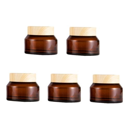 SOLUSTRE 5pcs Refillable Travel Containers 15g Tiny Brown Glass Cream Jars with Pp Lids for Storing Cosmetic Items and Creams, for Travel and New Year Use Random Color