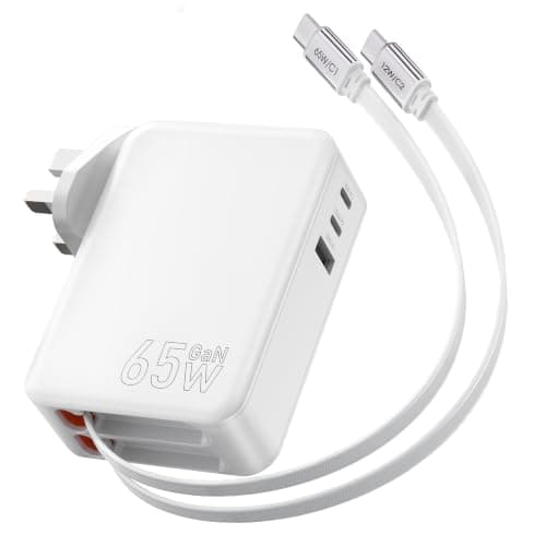 5 in 1 Retractable Phone Charger 65W USB C Charger 3 Port PD Power Adapter