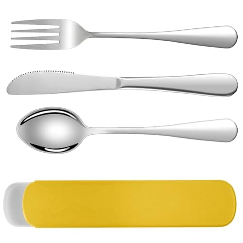 HOTUT Cutlery Set with Portable Pouch Case, 3 Pcs Camping Cutlery, Stainless Steel Flatware Camping Utensil Set with Knife Fork Spoon, Portable Utensils for Outdoor Travel Picnic Office School Lunch