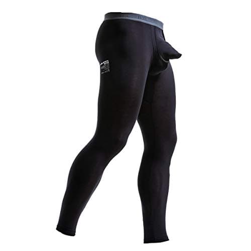Ouruikia Men's Thermal Underwear Pants Modal Long Johns Tagless Lightweight Thermal Bottoms Separate Pouch (Black, Large)
