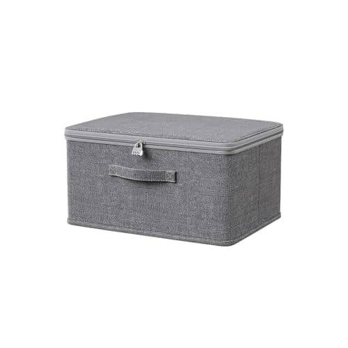 ACESOME Storage Box With Combination Lock, Collapsible Lid, Cationic Fabric Closet Organizer for Clothes, Jeans, T-shirts, Quilts, Sweater (30 x 20 x 14 cm)