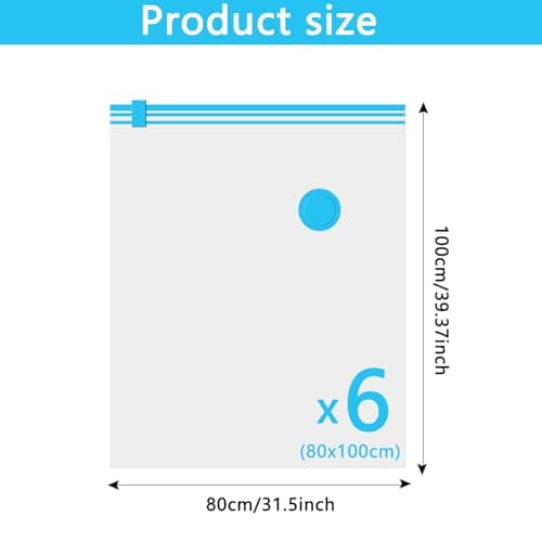 Vacuum Storage Bags - 6 Pack 80X100CM Extra Large Reusable Strong Space Saver Compression Bags - Vacuum Pack Bags Double Zip Seal Travel Vacuum Storage Bags for Clothes Duvets Quilts Bedding Pillows — view 2