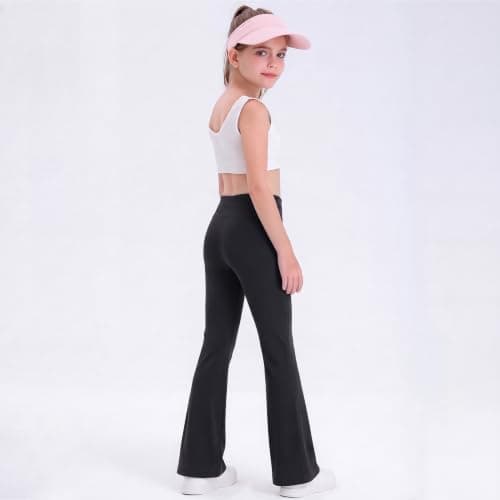 Sahunfri Girls Fleece Lined Flared Leggings Kids School Trousers Black — view 4