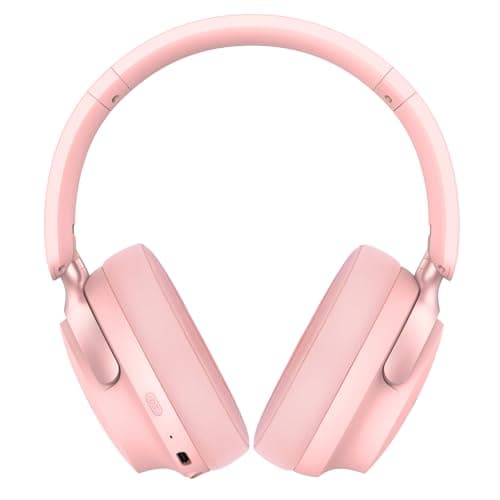RORSOU B8 Bluetooth Headphones Over Ear, 6 EQ Music Modes and 50H Playtime Deep Bass Wireless Headphones with Mic, Lightweight Folding HiFi Stereo Headset for iPad/Travel/Tablet/PC/Home Pink — view 2