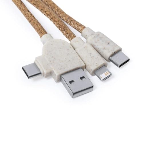 Sawfish Personalised Charging Cable Stuart Eco-Friendly Cork & Wheat Straw Multi Charging Cable with USB-C, Lightning & Micro USB, USB Data Transfer Cable — view 4