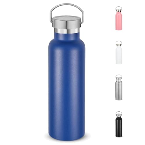 Water Bottle Stainless Steel Insulated 500ml with Leakproof Lid and Handle, Double Wall Vacuum Travel Bottle for School, Hiking, Travel - Reusable Metal Standard Mouth Flask for Everyday Use (Blue)