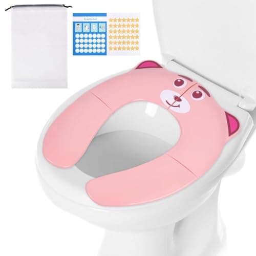 HOTUT Folding Travel Toilet Seat,Folding Travel Potty Seat for Boys and Girls with Toilet Training Reward Chart,Folding Toilet Seat with Storage Bag,Folding Potty Training Seat for Kids