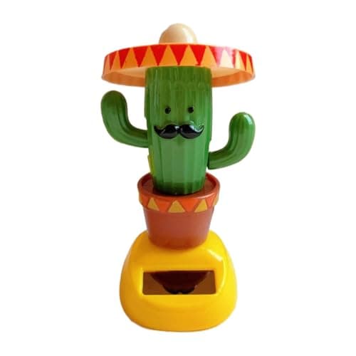Car Dashboard Ornament – Solar Powered Rocking Cactus Doll | Cartoon Funny Auto Decoration – Unisex Toy Figure For SUV Truck Sedan – Road Trip Travel Birthday Car Interior Accessory