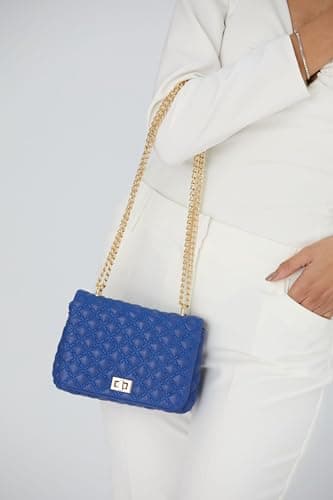 BELISSH Quilted Crossbody Bag for Women – Black Plant-Based Vegan Leather Handbag with Gold Chain Strap, Twist-Lock Closure, Shoulder & Crossbody Bag (Blue) — view 6