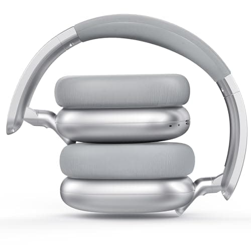 RORSOU C6 Active Noise Cancelling Headphones, Wireless Over Ear Bluetooth Headphones, 60H Playtime, Lightweight Folding Deep Bass Comfort Fit Ear Cups Headset with Mic for iPad/Travel/PC/Home Silver — view 3