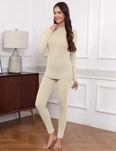 Ekouaer Womens Thermal Underwear Set Base Layer Underlayer, Beige, M — view 4