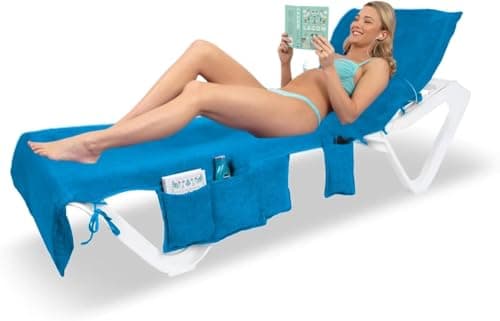 ITSA Beach Comfort Bundle – Terry Towelling Lightweight Beach Towel with Pockets & Handles | 100% Cotton (Light Blue) + Towel Trapper Inflatable Beach & Travel Pillow(Caribbean Turquoise) — view 2